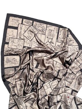 Hermes Le Philateliste du Faubourg Marron Glace Black Embroidered Silk